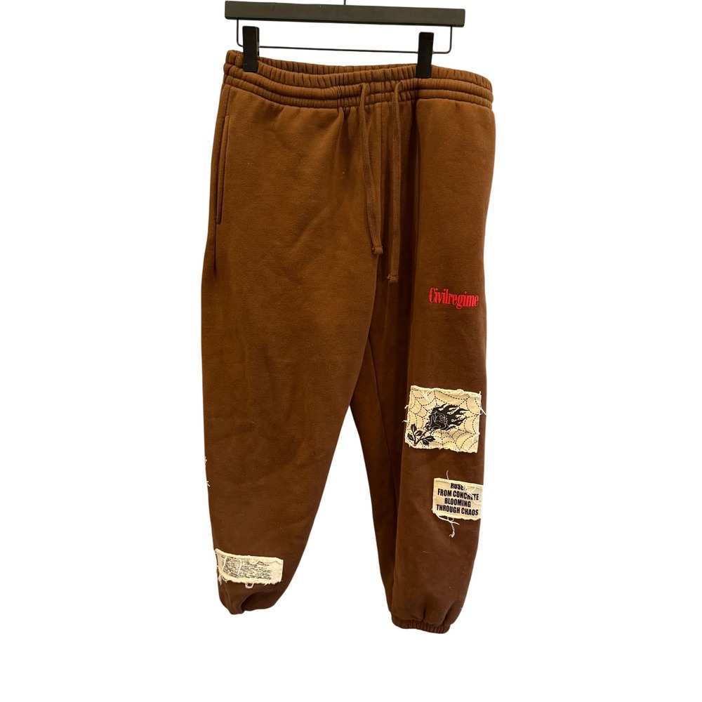 Civil Regime Mens Brown Graphic Patch Sweatpants Roses From Concrete Joggers